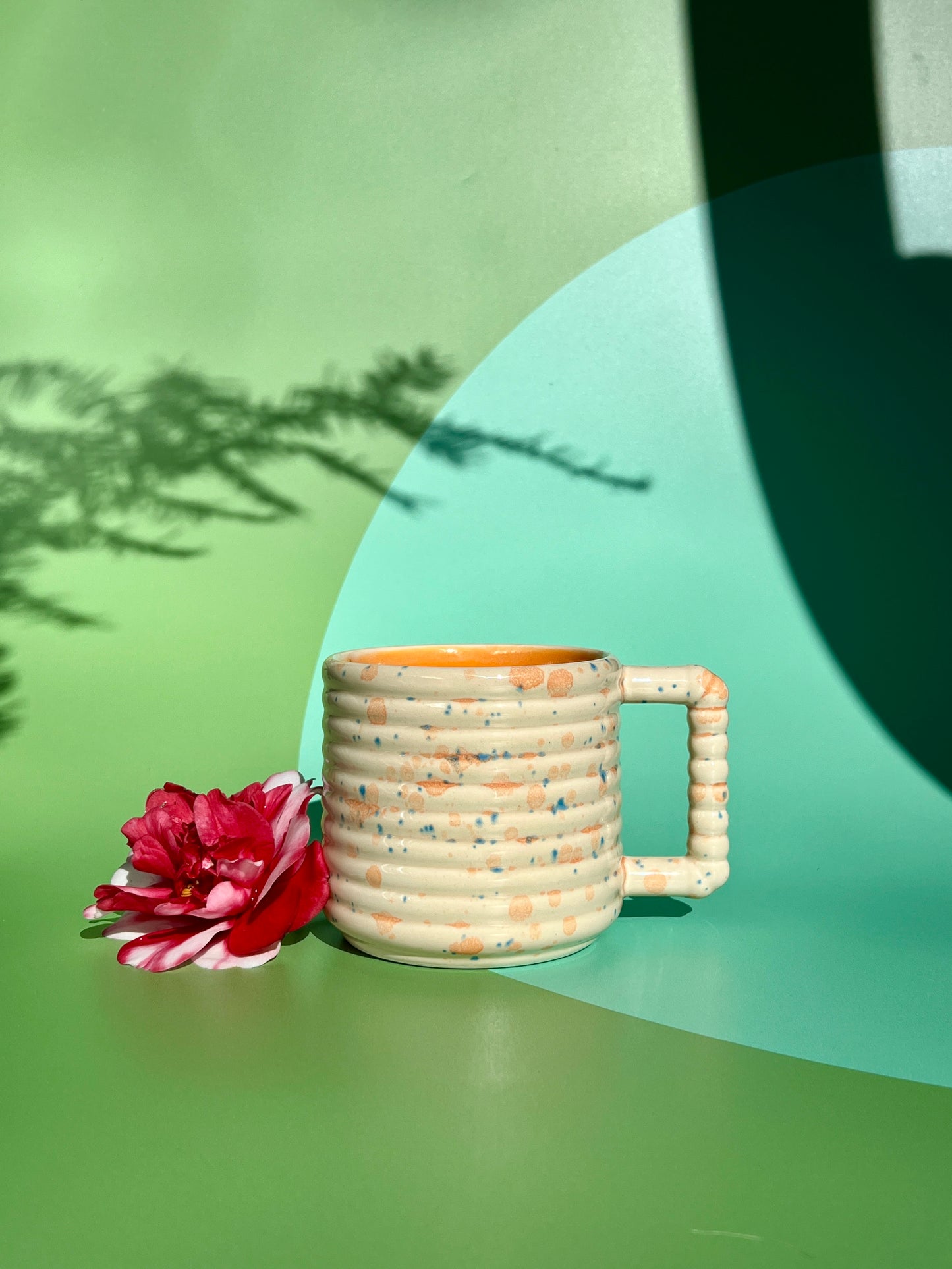 Gozarian Mug with Horizontal Texture in Aqua Orange Taupe