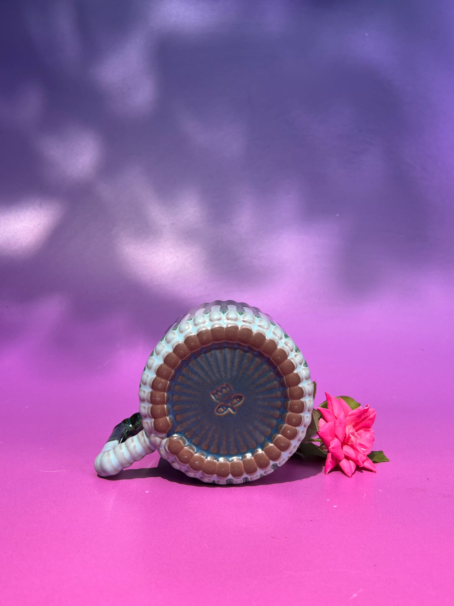 PREORDER Gozarian Mug with Vertical Texture in Iron and Aqua over Brick