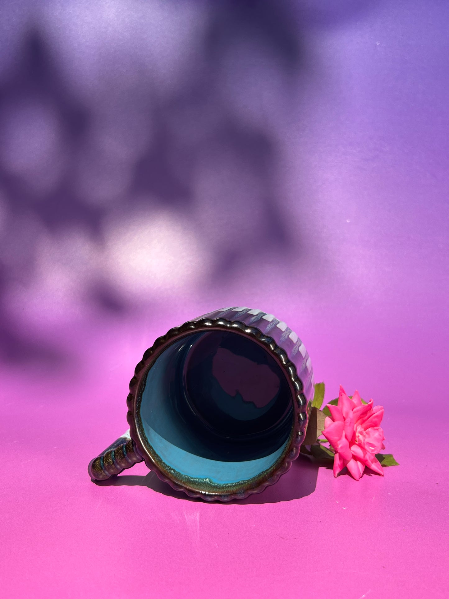 Gozarian Mug with Vertical Texture in Iron and Aqua over Brick