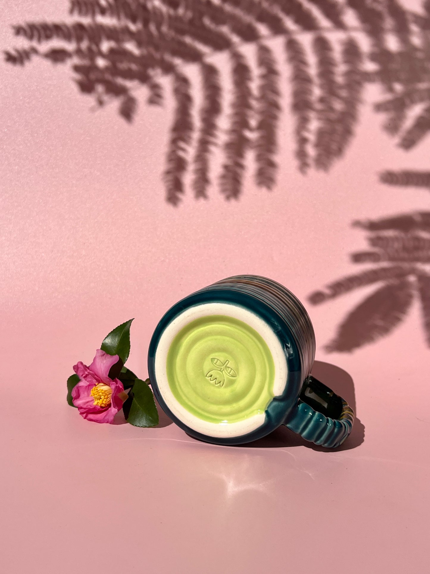 PREORDER Rizzo Mug with Horizontal Texture in Iron and Deep Aqua