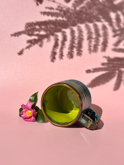 PREORDER Rizzo Mug with Horizontal Texture in Iron and Deep Aqua