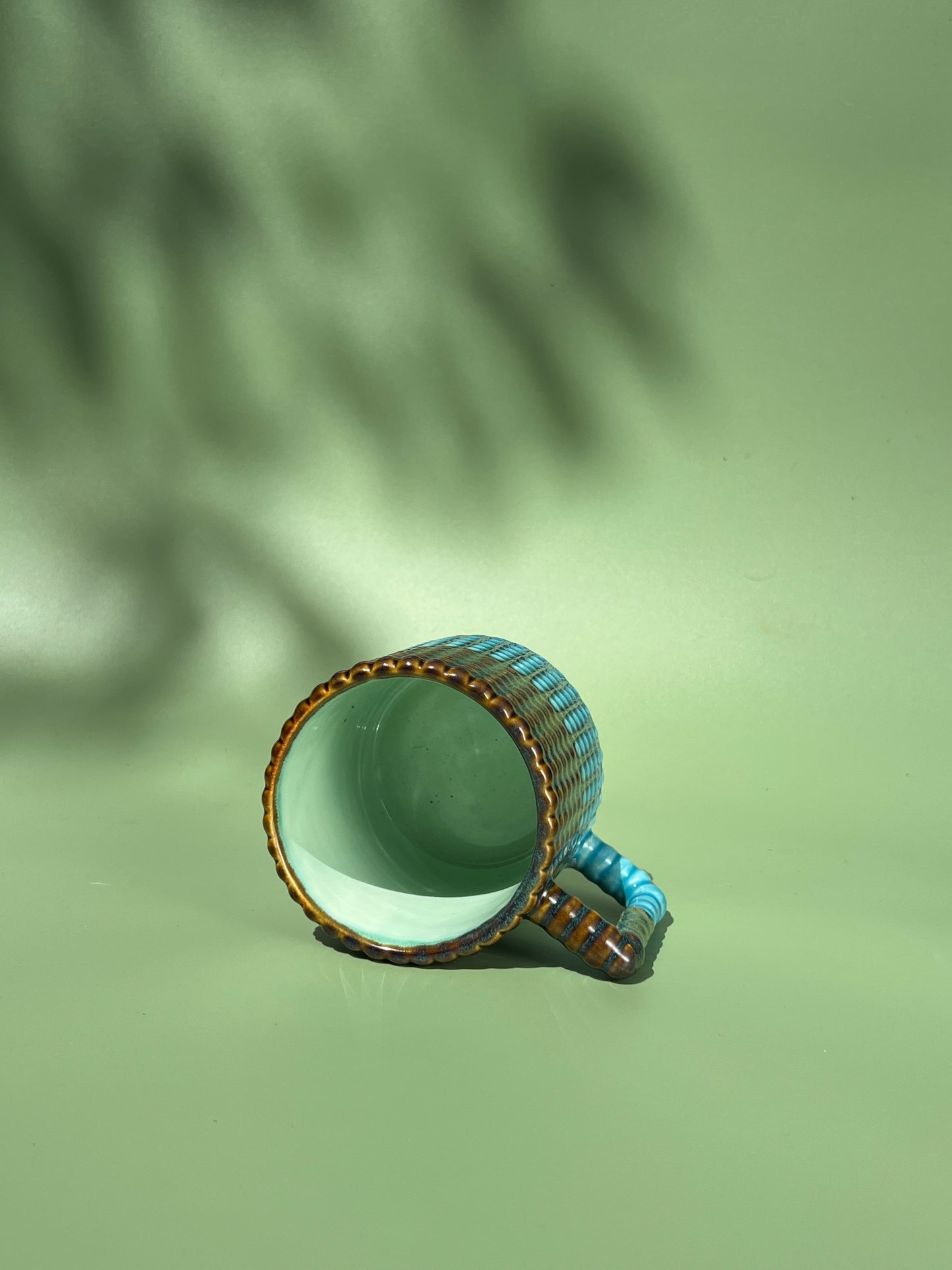14oz Gozarian Mug with Big Dimple Texture in Iron and Deep Aqua