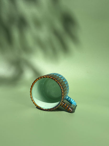 14oz Gozarian Mug with Big Dimple Texture in Iron and Deep Aqua