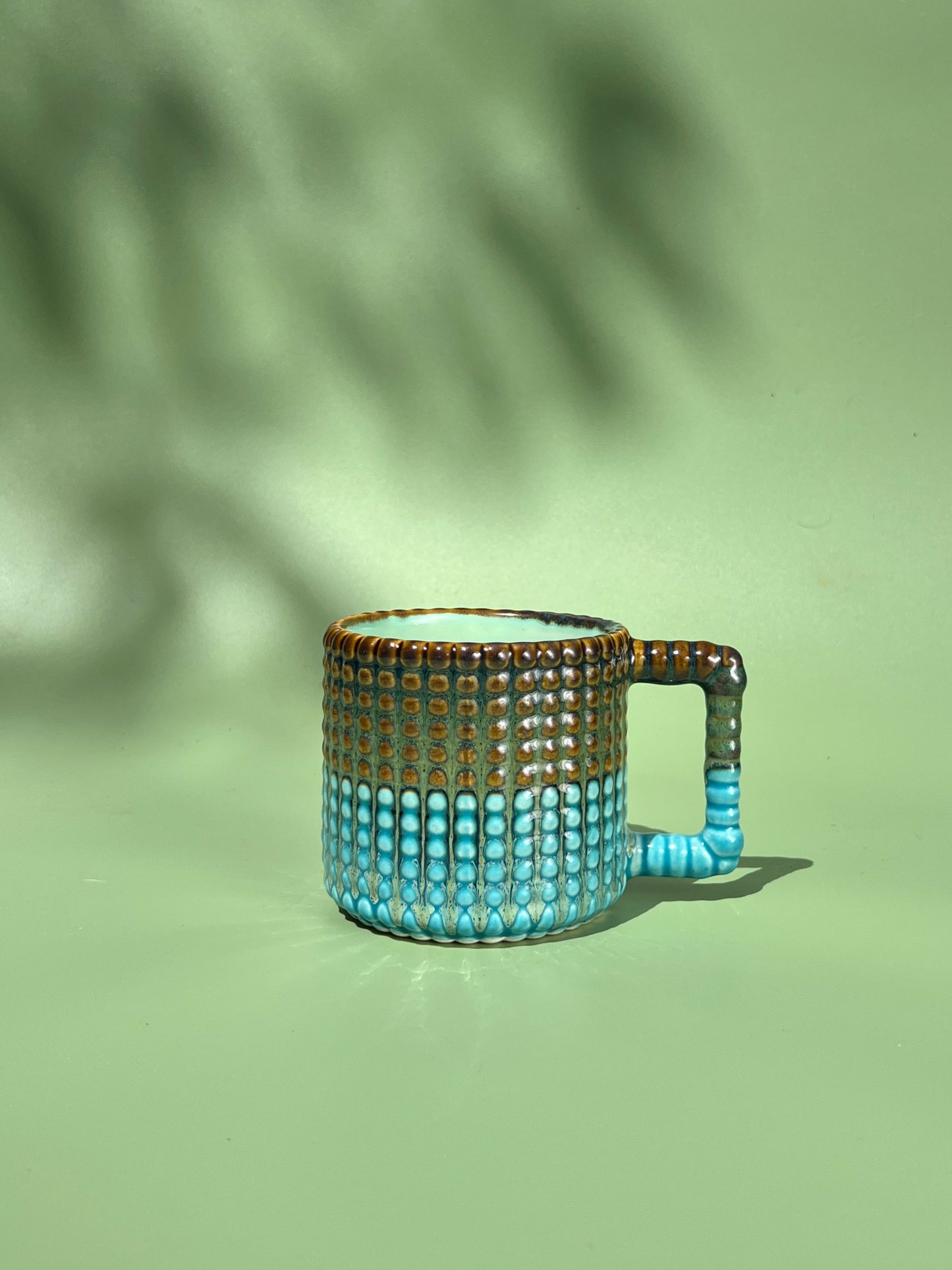 14oz Gozarian Mug with Big Dimple Texture in Iron and Deep Aqua