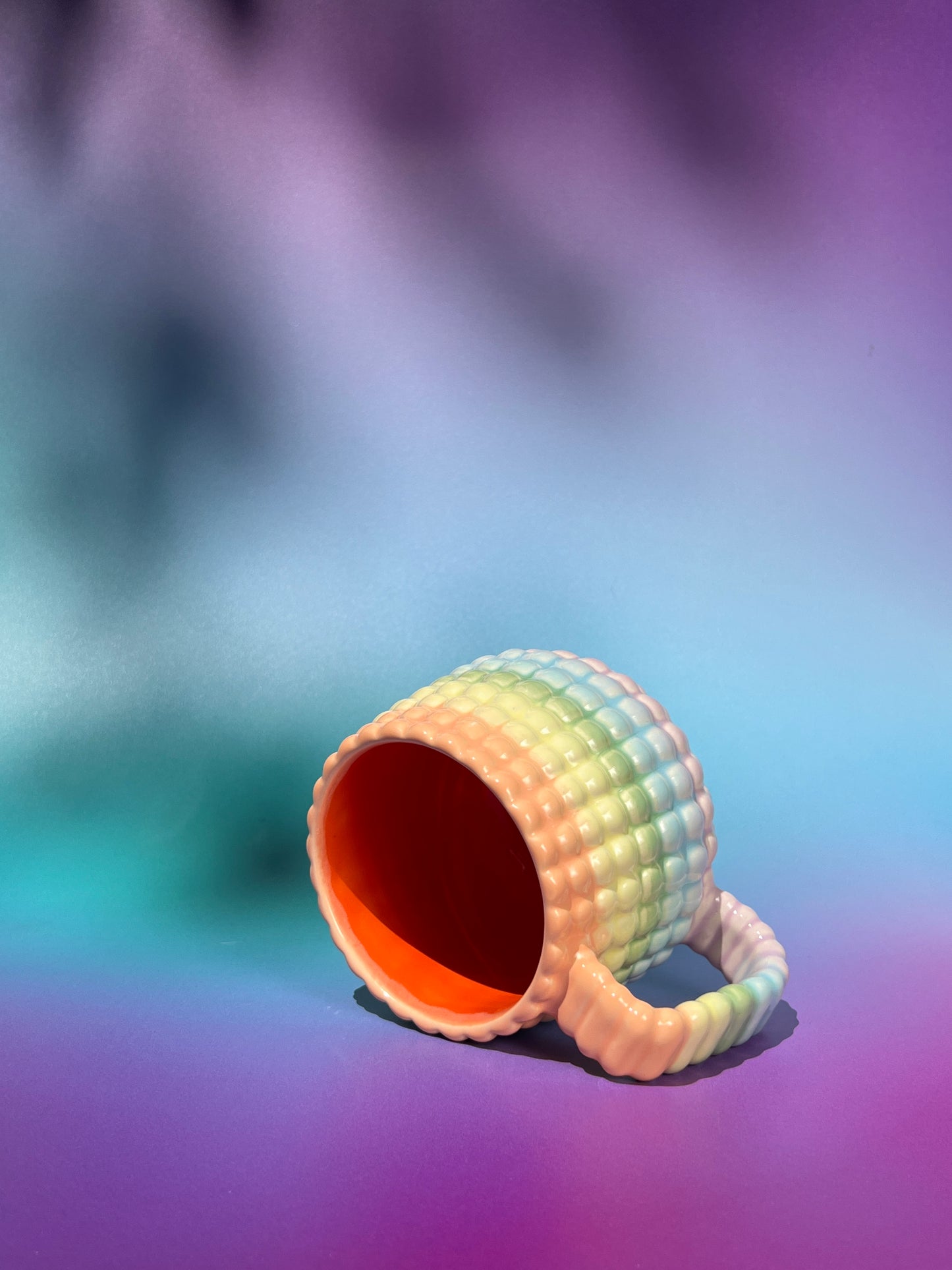 14oz Ludo Mug with All Over Big Dimple in Green Rainbow Fade