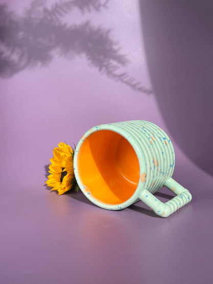 Gozarian Mug with Horizontal Texture in Orange Aqua