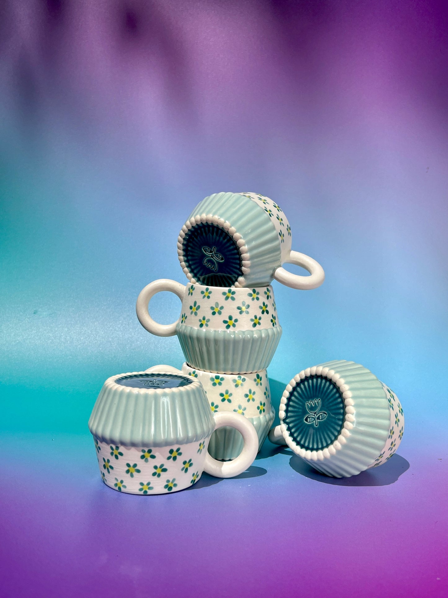 4oz Vizzini Espresso Mug in Aqua Flower