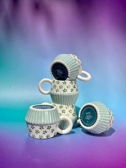 4oz Vizzini Espresso Mug in Aqua Flower