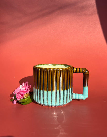 Gozarian Mug with Vertical Texture in Iron and Aqua