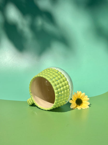 Ludo Mug with Big Dimple Top in Aqua Green Speck