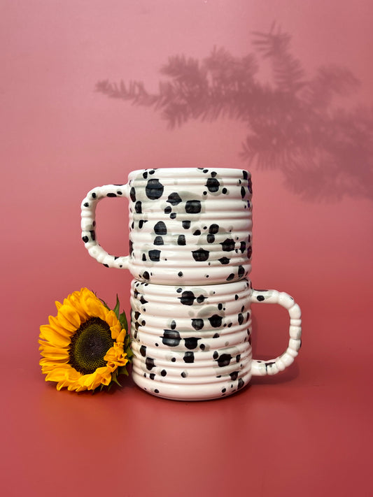 Rizzo Mug with Horizontal Texture in White and Black Splotch