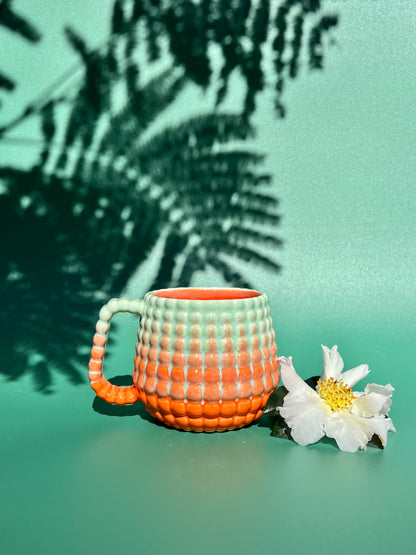 14oz Ludo Mug with All Over Big Dimple in Red Aqua Fade
