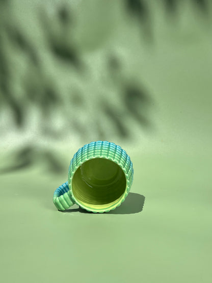 14oz Ludo Mug with All Over Big Dimple in Deep Aqua Green Fade