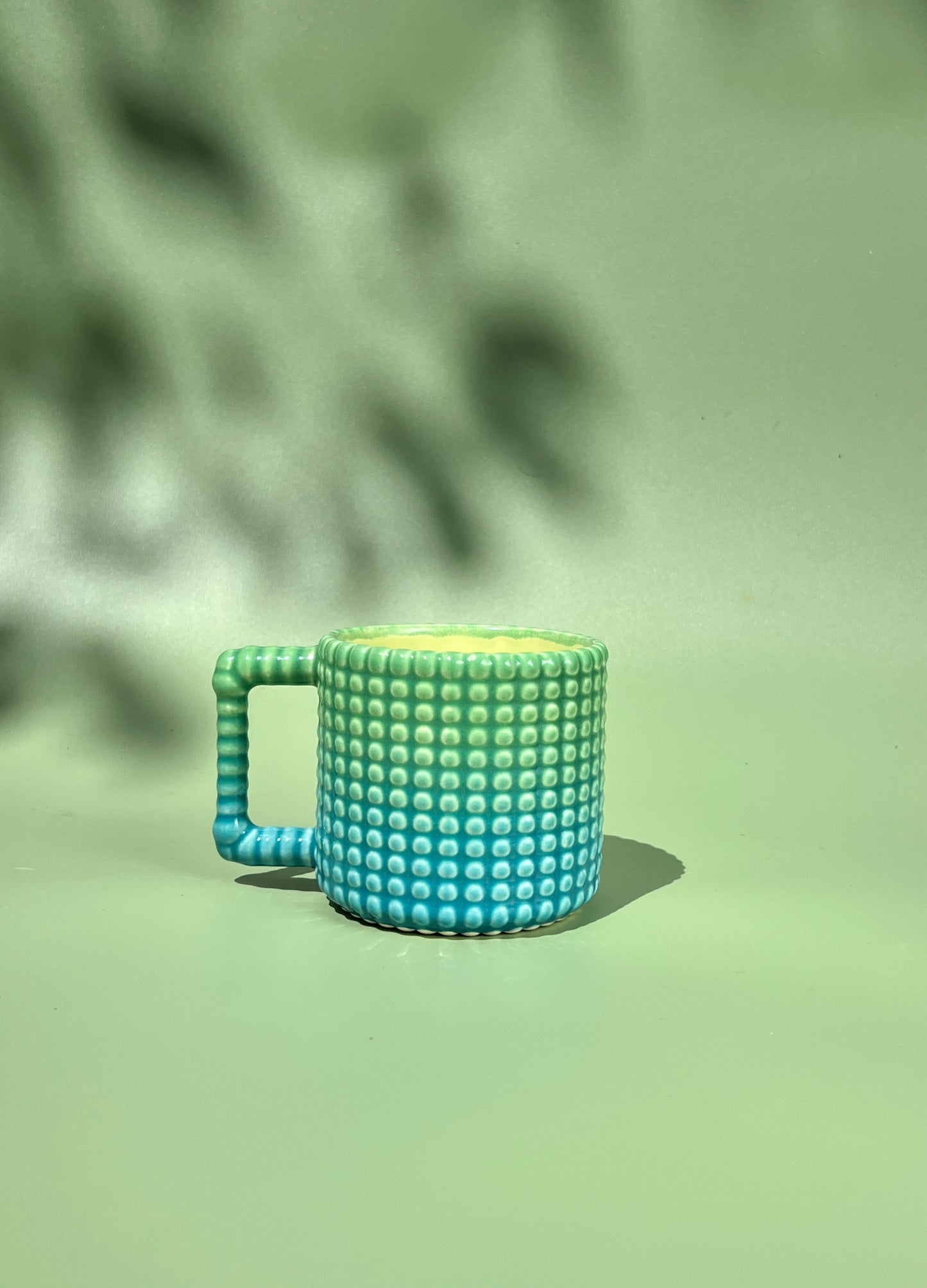 14oz Gozarian Mug with Big Dimple Texture in Deep Green Aqua Fade