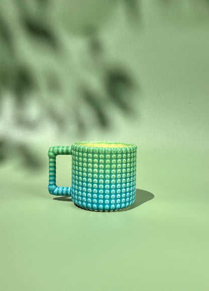 14oz Gozarian Mug with Big Dimple Texture in Deep Green Aqua Fade