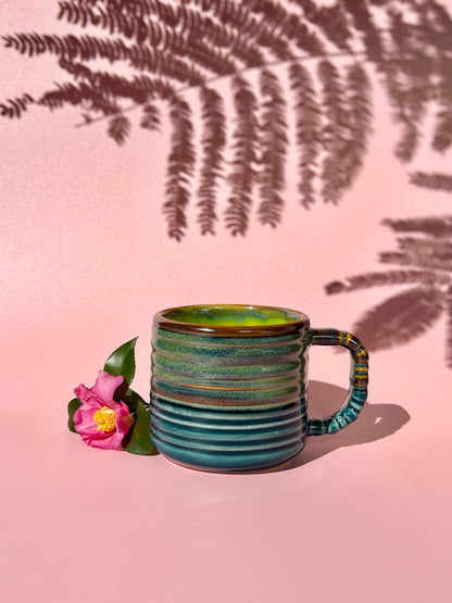 PREORDER Rizzo Mug with Horizontal Texture in Iron and Deep Aqua