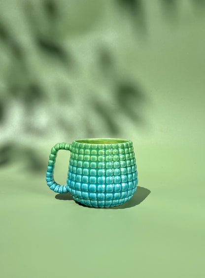 14oz Ludo Mug with All Over Big Dimple in Deep Aqua Green Fade