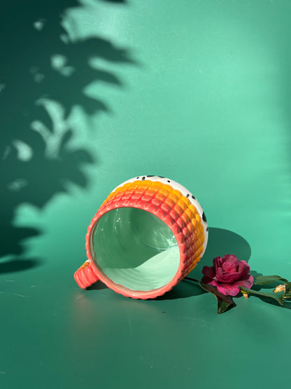 PREORDER Ludo Mug with Big Dimple Top in Fruit Punch Fade Black and White Splotch