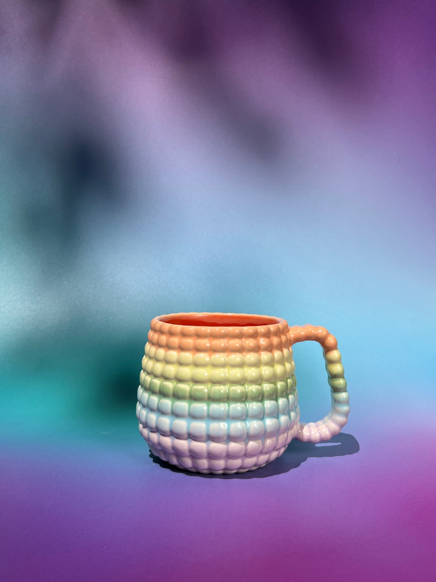 14oz Ludo Mug with All Over Big Dimple in Green Rainbow Fade
