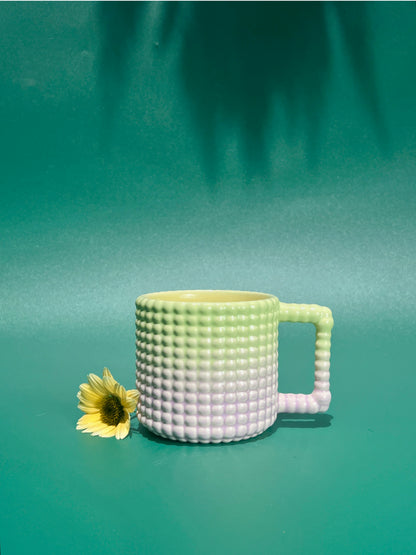 14oz Gozarian Mug with Big Dimple Texture in Green Purple Fade