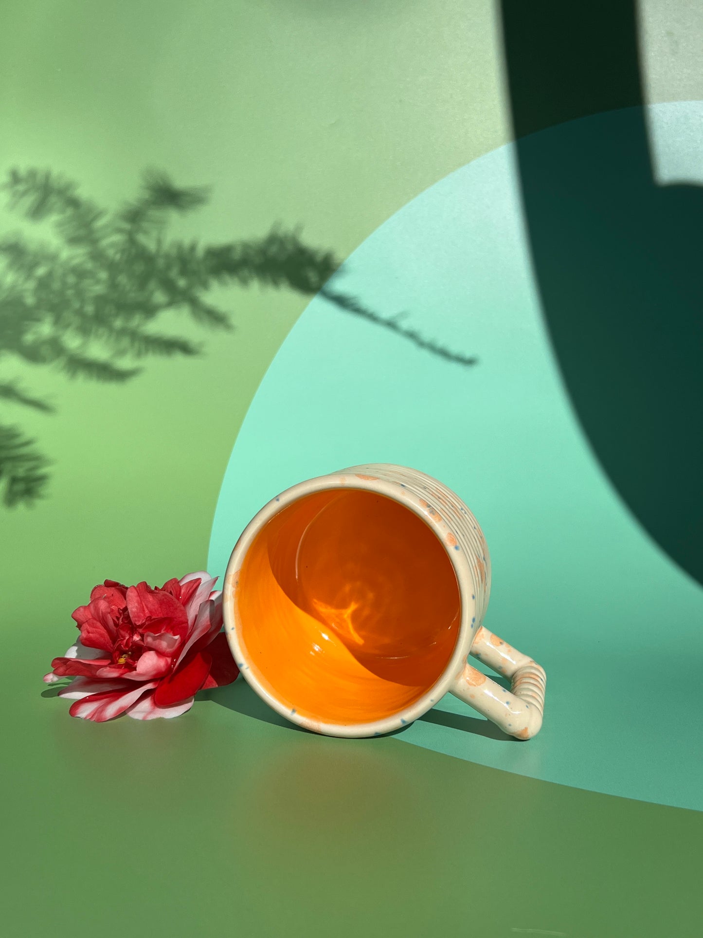 Gozarian Mug with Horizontal Texture in Aqua Orange Taupe