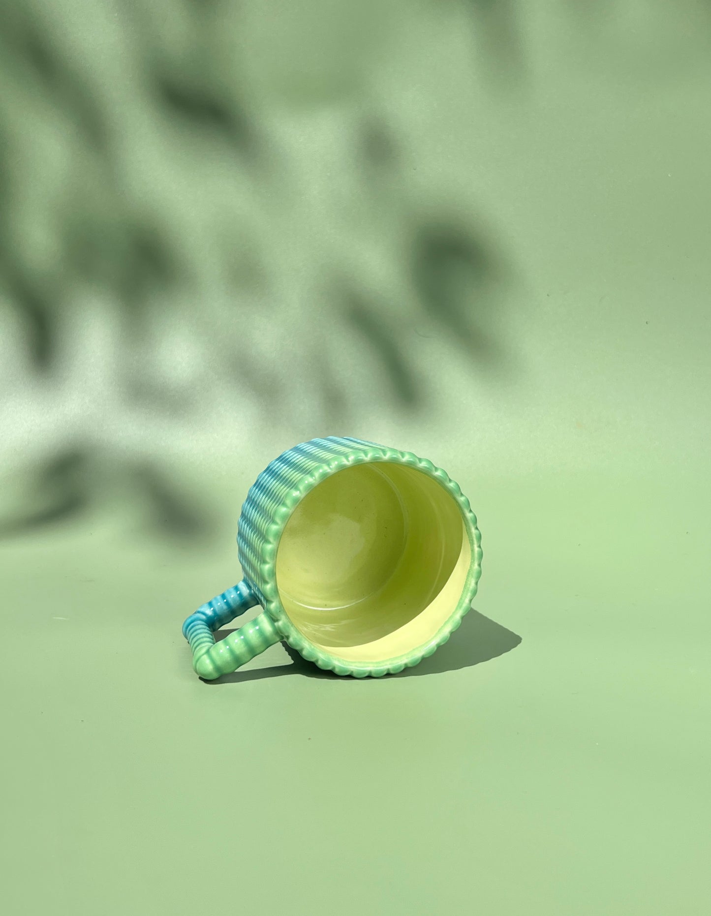 14oz Gozarian Mug with Big Dimple Texture in Deep Green Aqua Fade