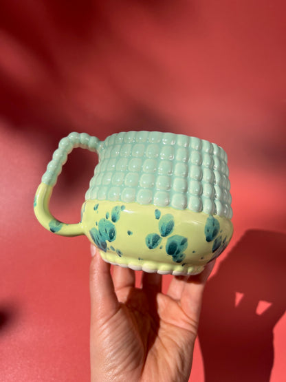 Ludo Mug with Big Dimple Top in Aqua Splotch