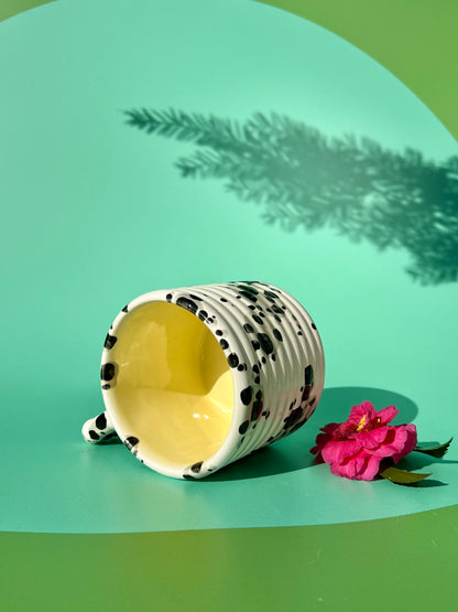 Gozarian Mug with Horizontal Texture in White and Black Splotch