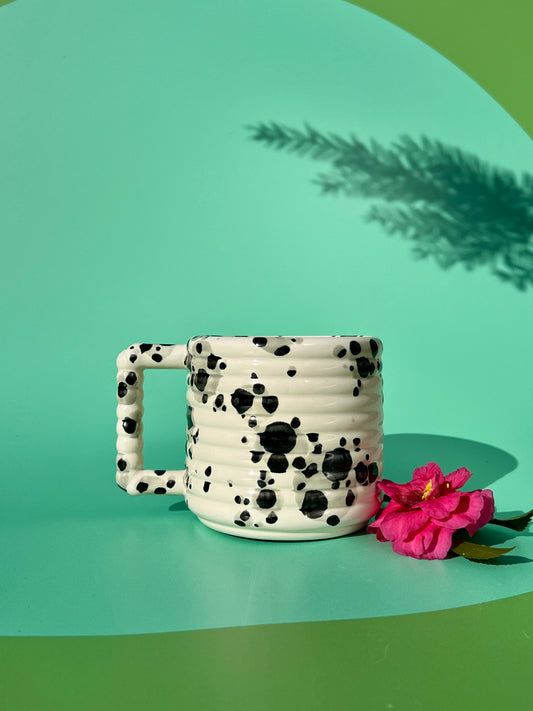 Gozarian Mug with Horizontal Texture in White and Black Splotch