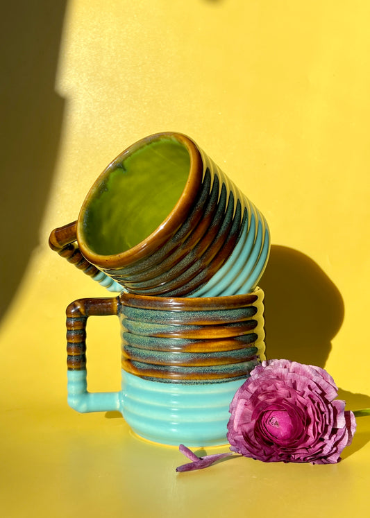 Gozarian Mug with Horizontal Texture in Iron and Aqua