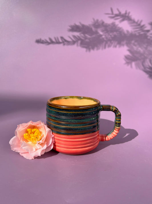Rizzo Mug with Horizontal Texture in Iron and Rose