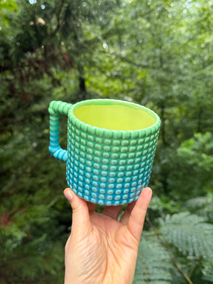 1 donation 14oz Gozarian Mug with Big Dimple Texture in Deep Green Aqua Fade