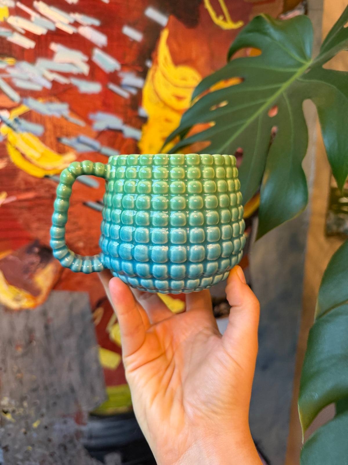1 WONKY Ludo Mug with All Over Big Dimple in Deep Aqua Fade