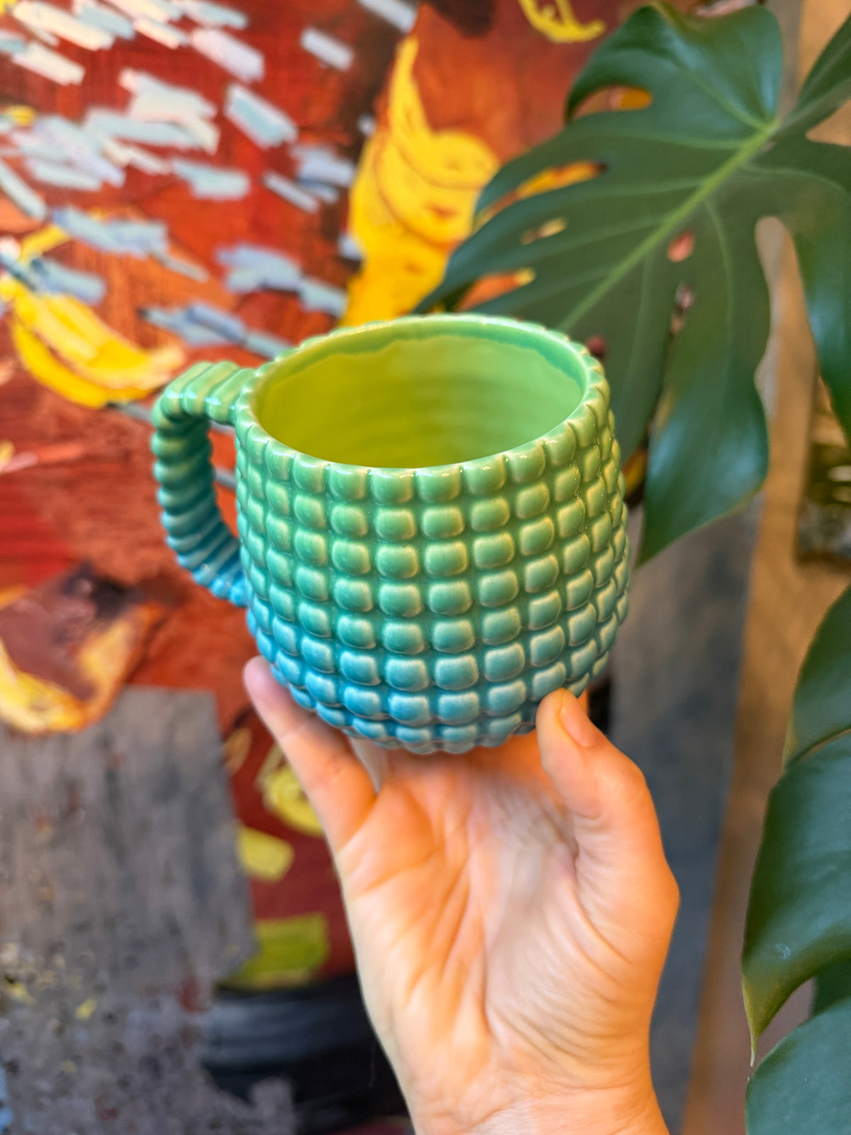 1 WONKY Ludo Mug with All Over Big Dimple in Deep Aqua Fade