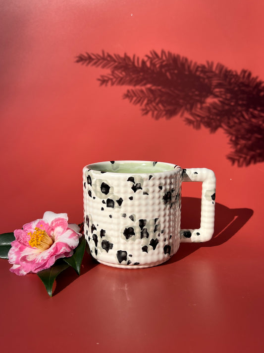 Gozarian Mug with Little Dimple Texture in White and Black Splotch