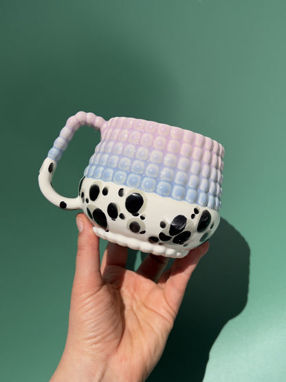 16oz Ludo Mug with Big Dimple Top in Black Splotch Purple Fade