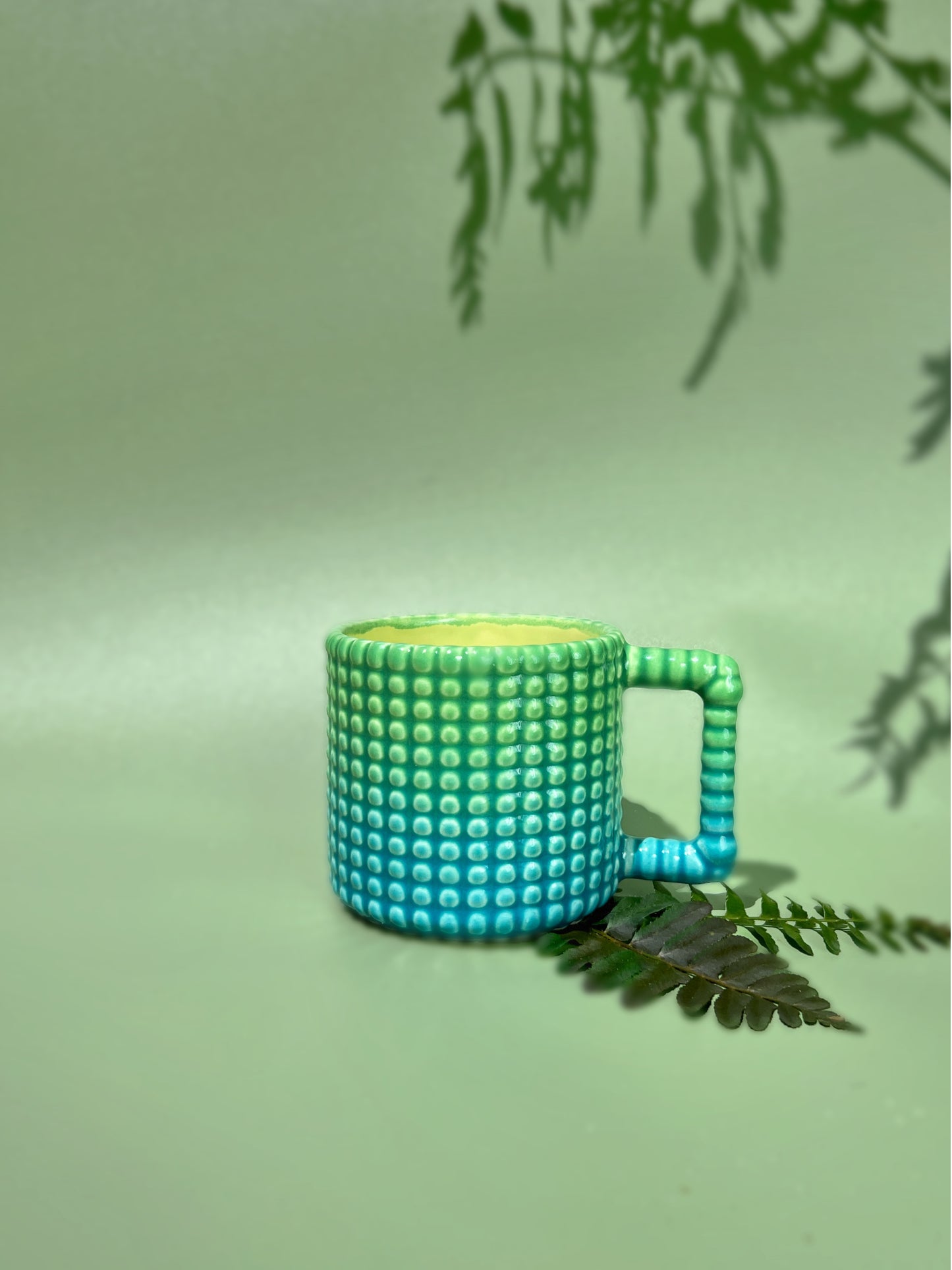 14oz Gozarian Mug with Big Dimple Texture in Deep Green Aqua Fade