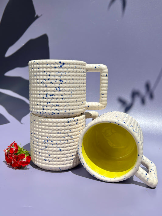 Gozarian Mug with Little Dimple Texture in Matte White and Cobalt